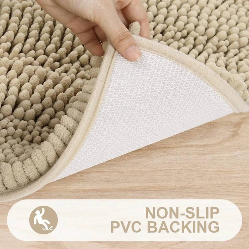 Grandaily Chenille Striped Bathroom Rug/ Mat, 24x60, Beige